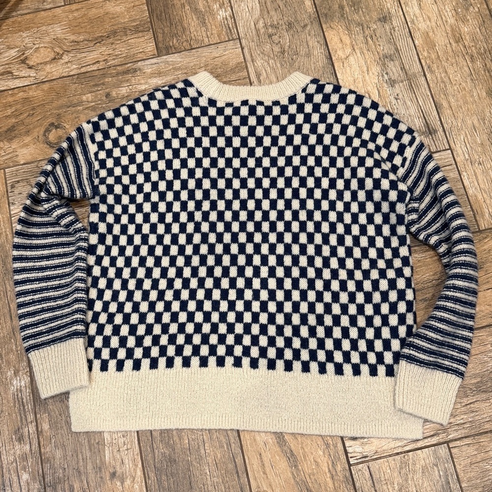 Madewell alpaca blend Crewneck Sweater in Checked Stripe navy cream small - Picture 5 of 5
